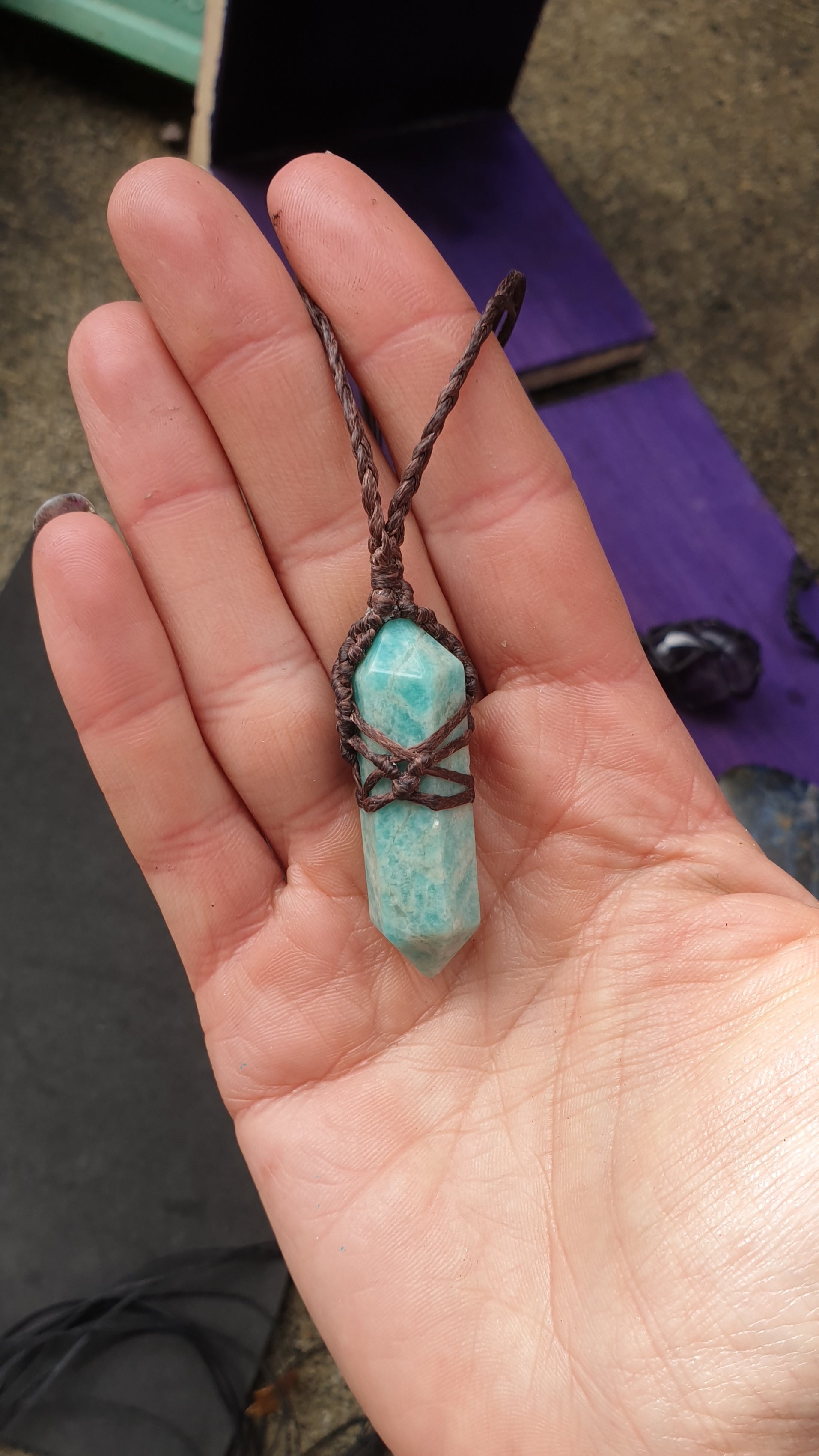 Amazonite pendant -  double terminated  Macramé necklace