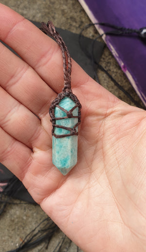 Amazonite pendant -  double terminated  Macramé necklace