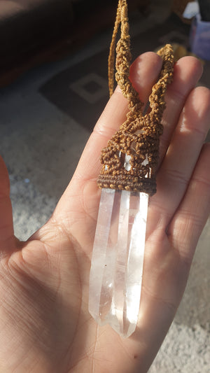 Lemurian - soulmate - tantric twin - double terminated Quartz - top knot Macramè necklace