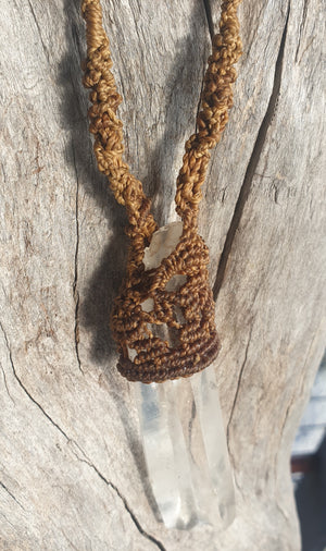 Lemurian - soulmate - tantric twin - double terminated Quartz - top knot Macramè necklace