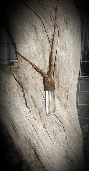 Lemurian - soulmate - tantric twin - double terminated Quartz - top knot Macramè necklace