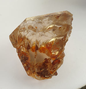 Amphibole Quartz facet cut freeform with rutiles