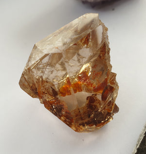 Amphibole Quartz facet cut freeform with rutiles