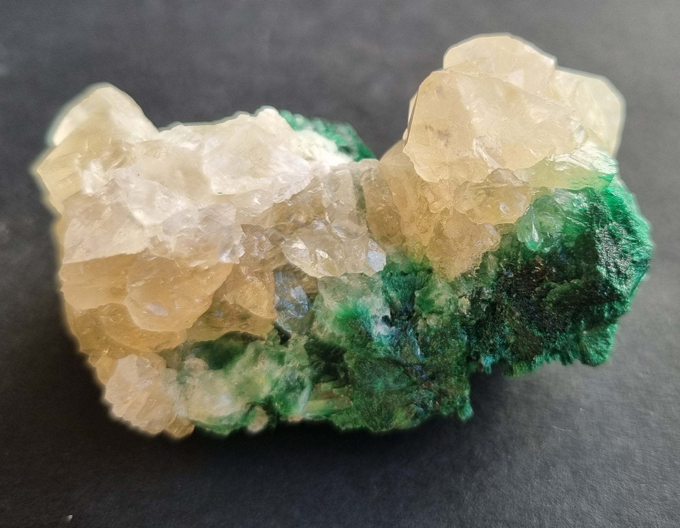 Malachite and calcite - Mashamba West mine DRC Congo - 76grams