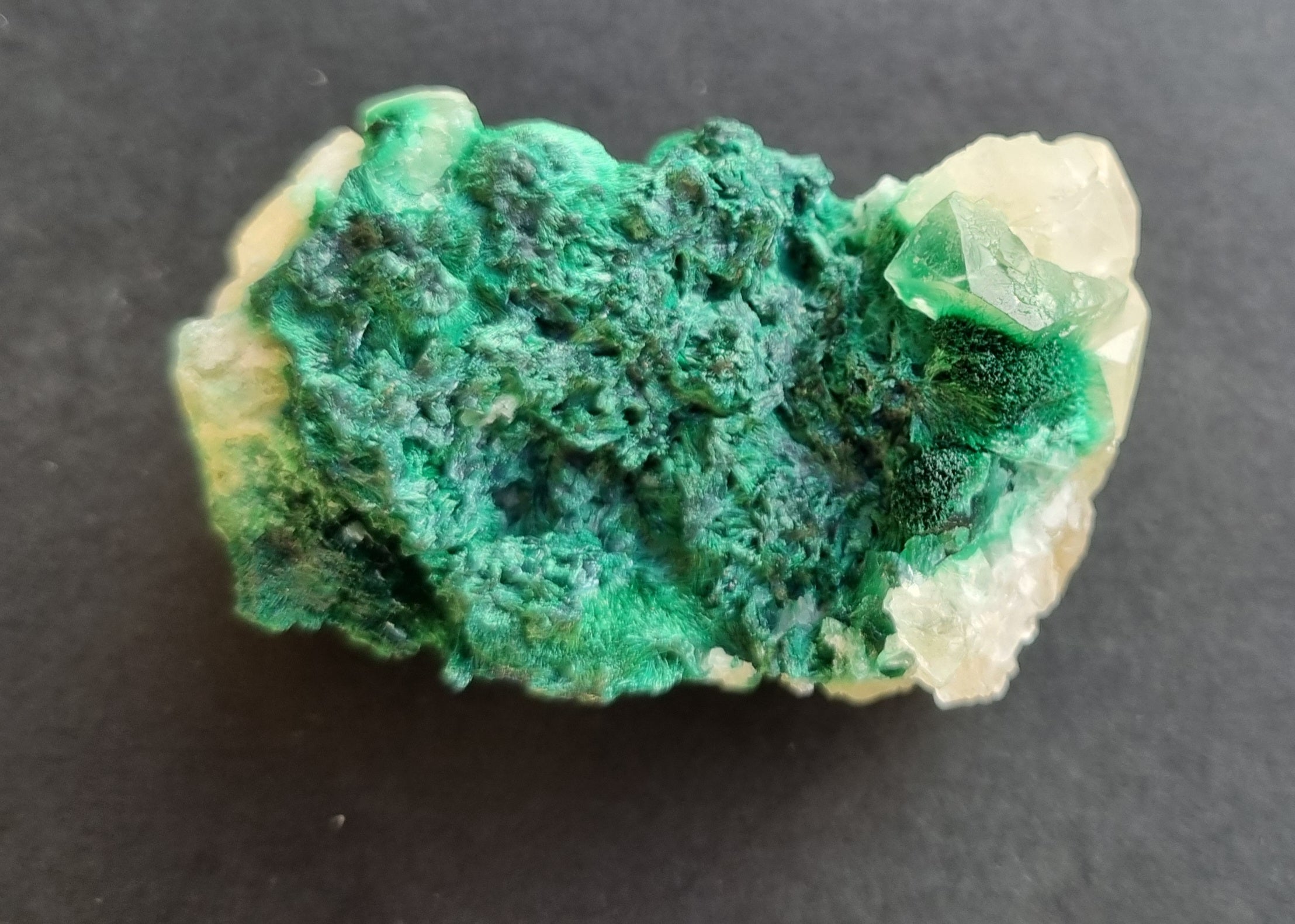 Malachite and calcite - Mashamba West mine DRC Congo - 76grams