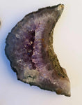 Amethyst geode slab - crescent moon on stand