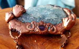 Aquamarine & Sculpted Mushroom set in Copper necklace