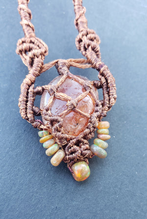 Sunstone + opal  - Macramè designer necklace