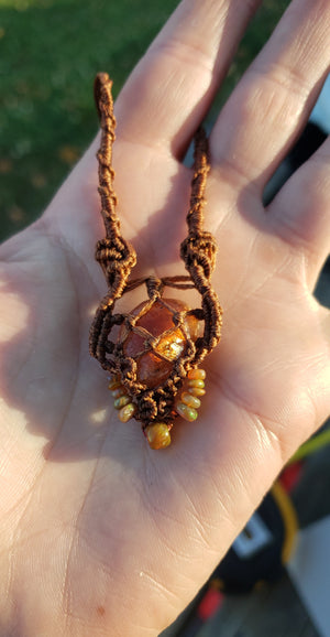Sunstone + opal  - Macramè designer necklace