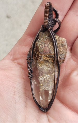 Ampibole inclusion quartz point - wire wrap by designer Kiwa Creations