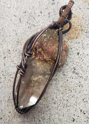 Ampibole inclusion quartz point - wire wrap by designer Kiwa Creations