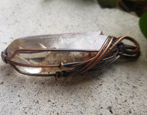 Ampibole inclusion quartz point - wire wrap by designer Kiwa Creations