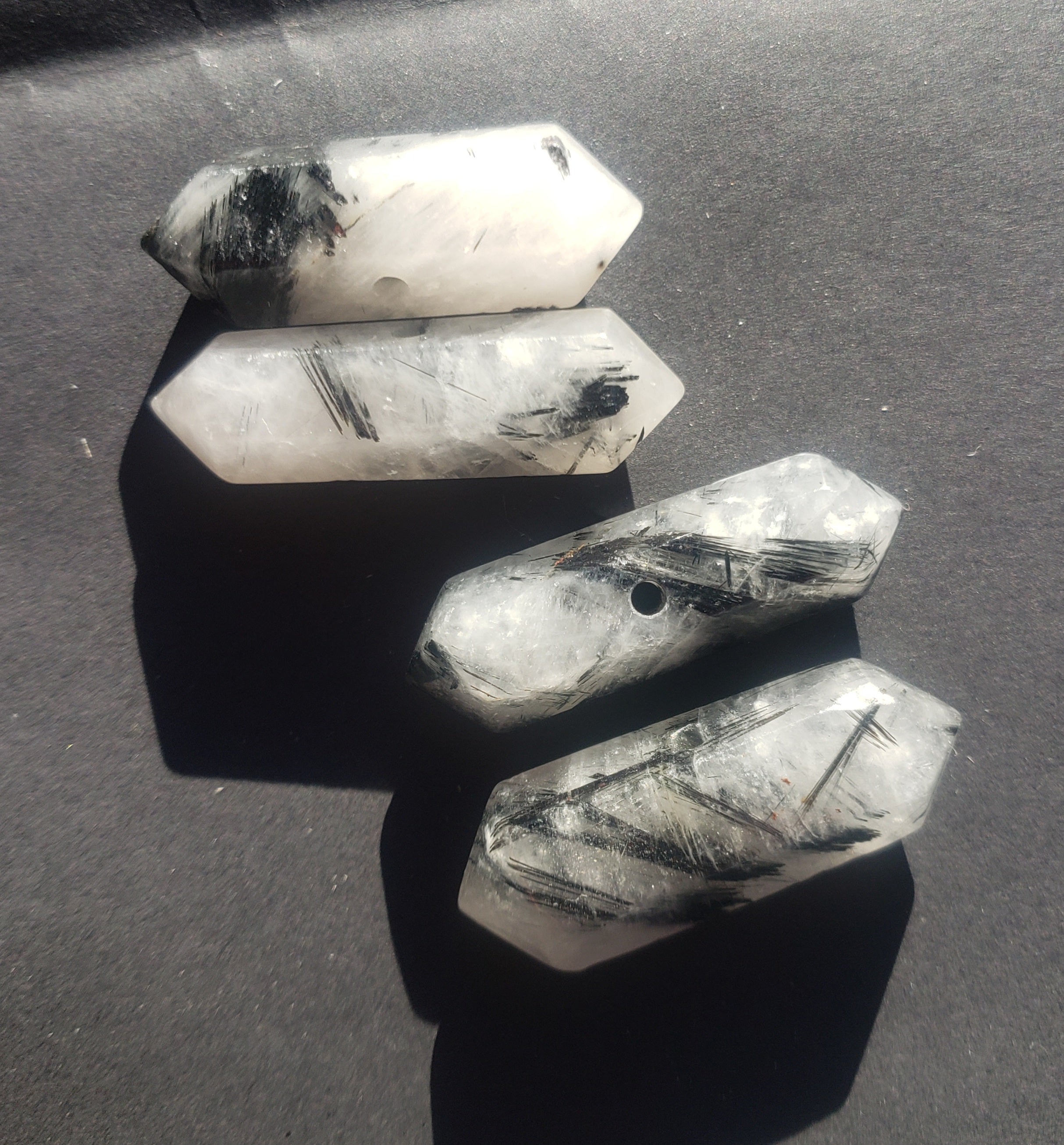 Tourmalinated quartz - black tourmaline rutile quartz - double terminated pendant