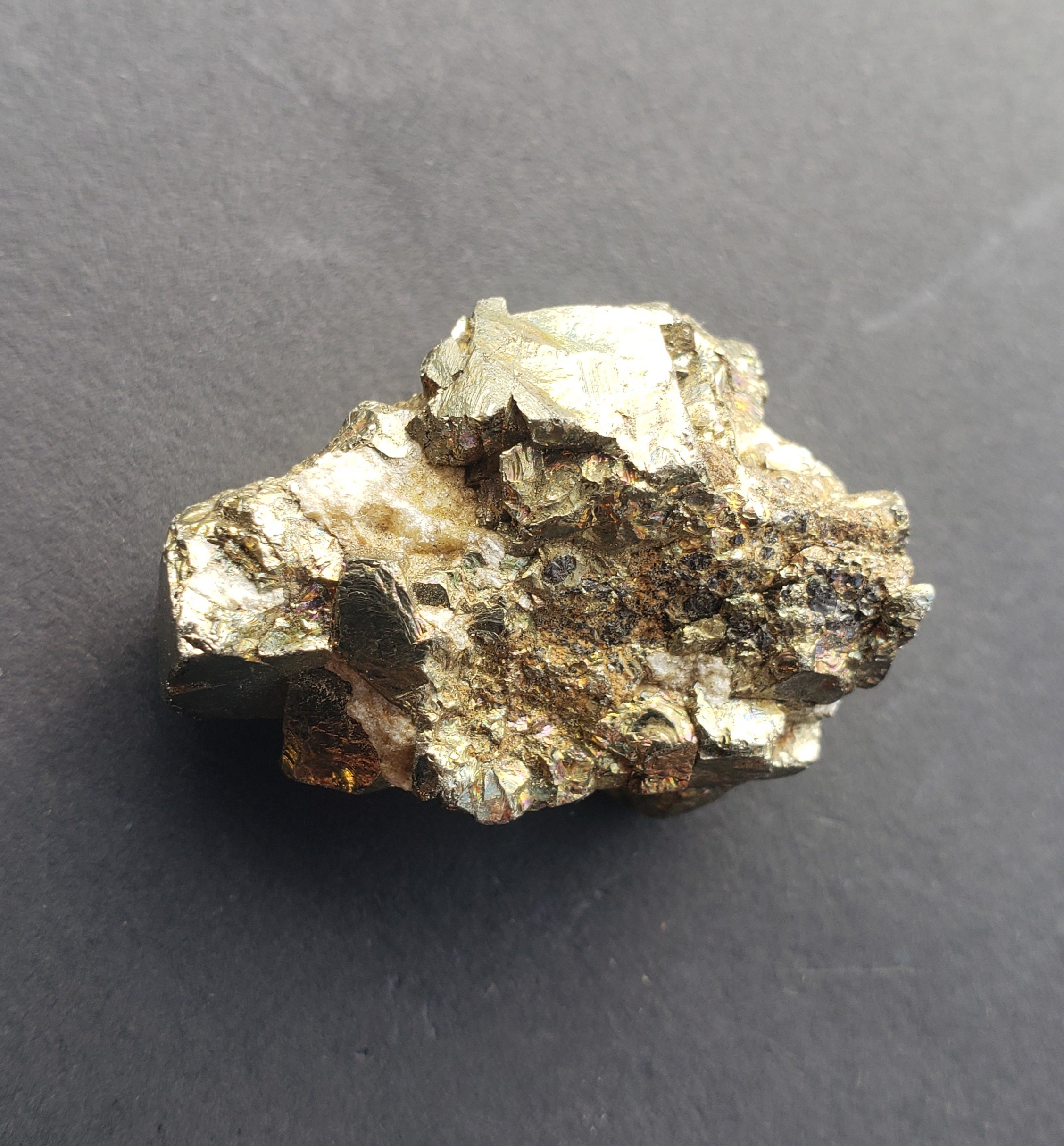 pyrite cluster with a bit of colourful calicopyrite - 16g