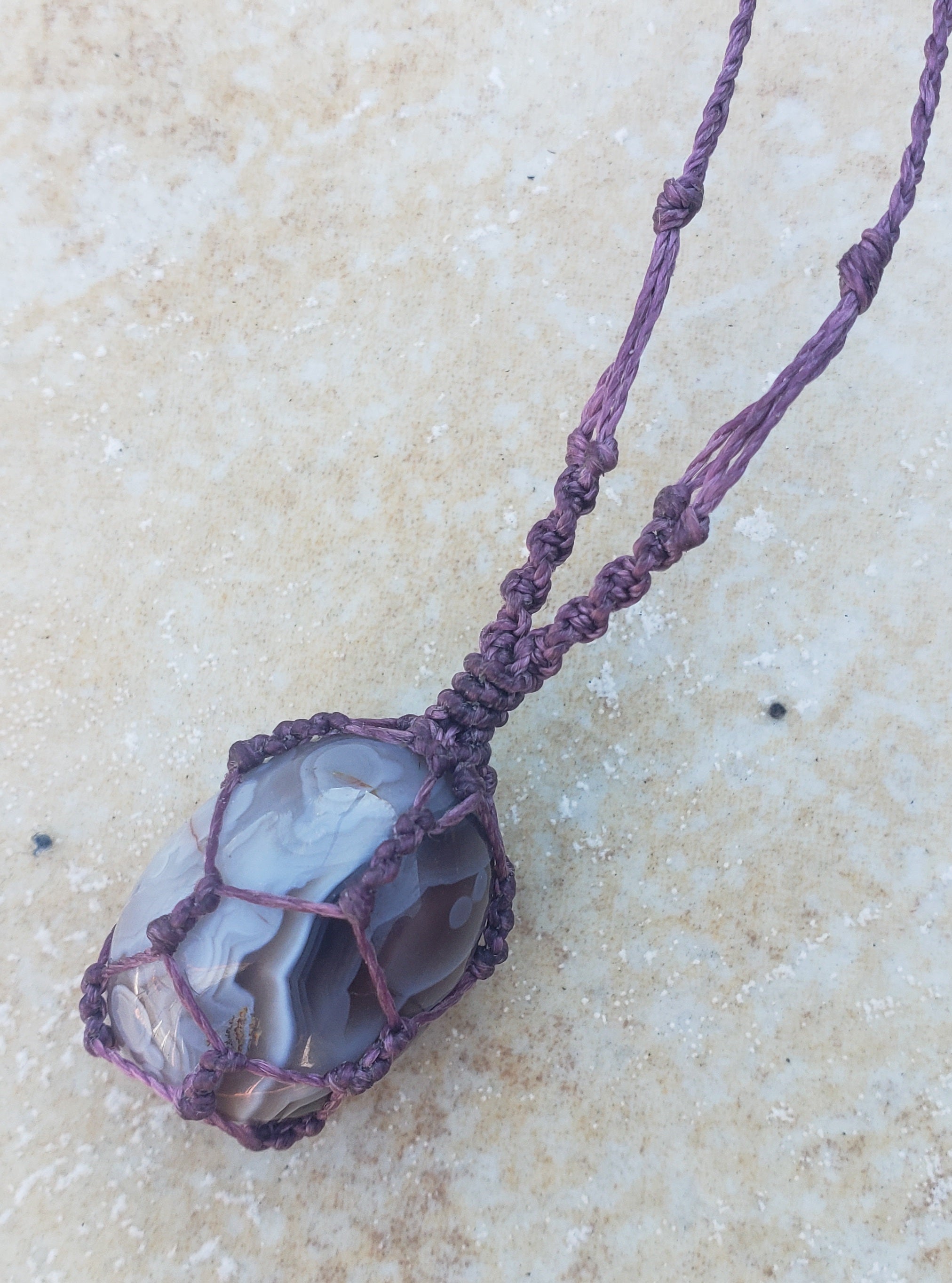 Botswana Agate - Macramè designer basket necklace