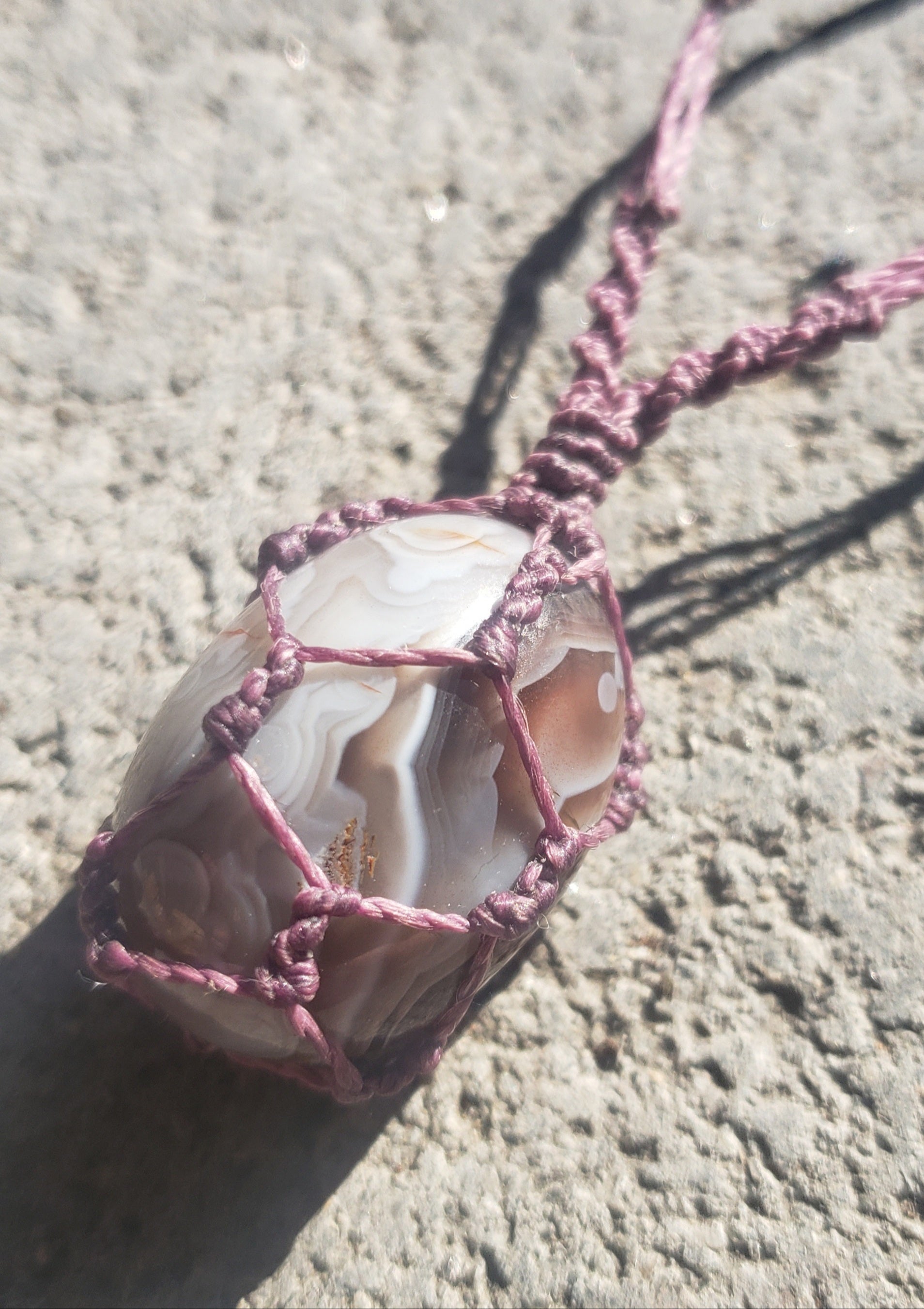 Botswana Agate - Macramè designer basket necklace