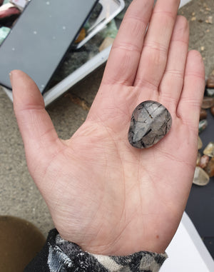 Tourmalinated Quartz " black tourmaline rutiles in quartz- tumbled - 12grams