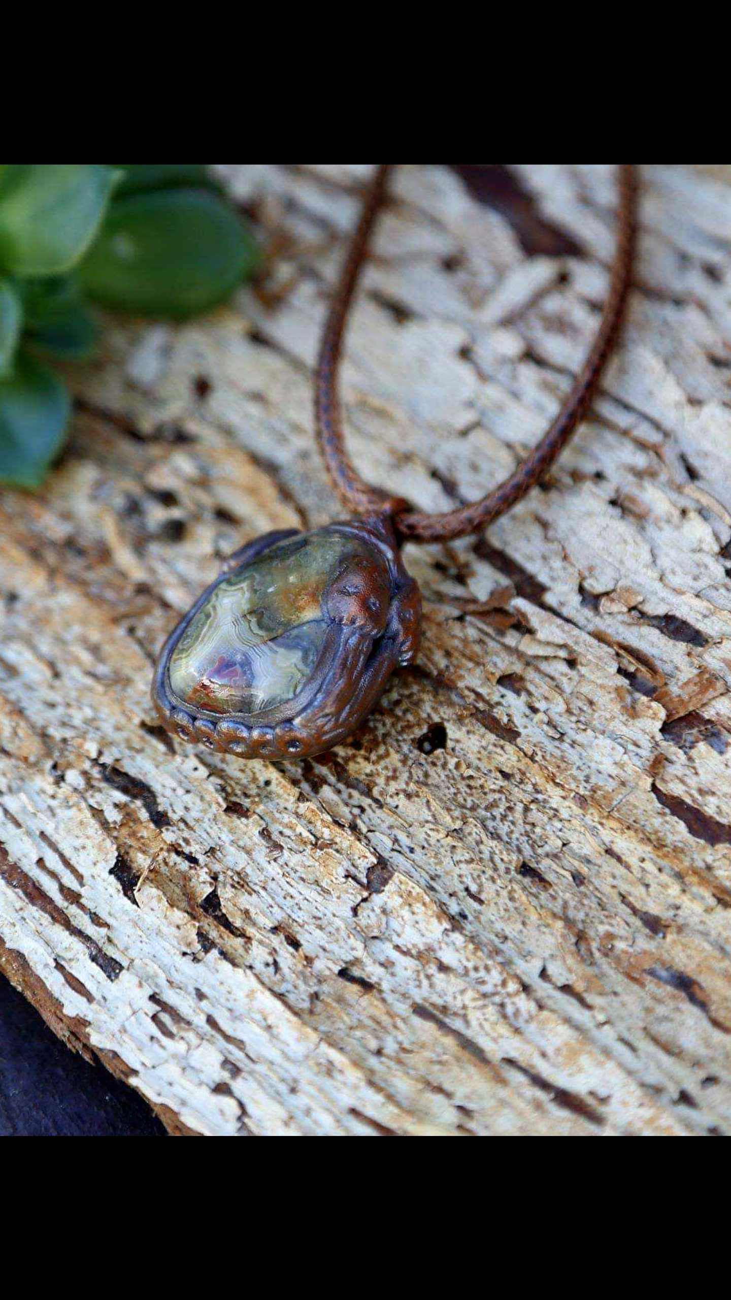 Mexican crazy lace agate Sculpted Mushroom & Copper Necklace